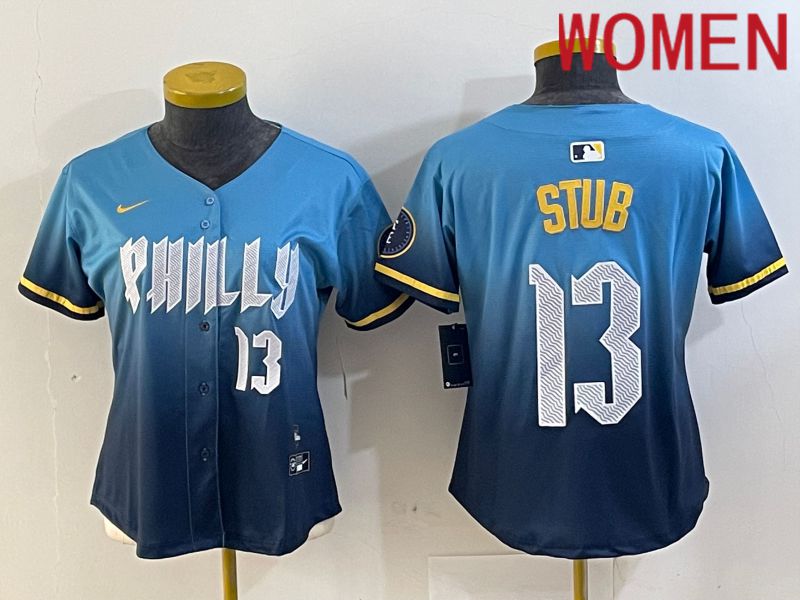 Women Philadelphia Phillies #13 Stub Blue City Edition 2024 Nike MLB Jersey style 5